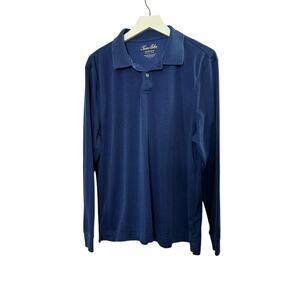 Tasso Elba Navy Blue Supima Cotton Long Sleeve Polo Shirt Men's Large
